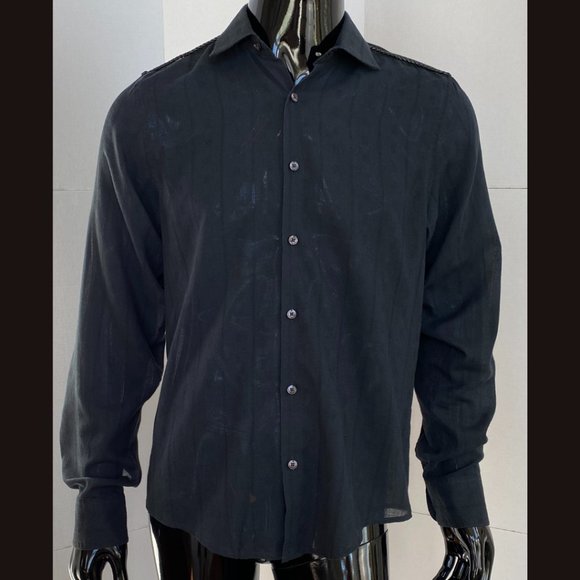 Dulce de Leche Black Leather Corded Shoulder Button Down Shirt Size L Large - Picture 1 of 9